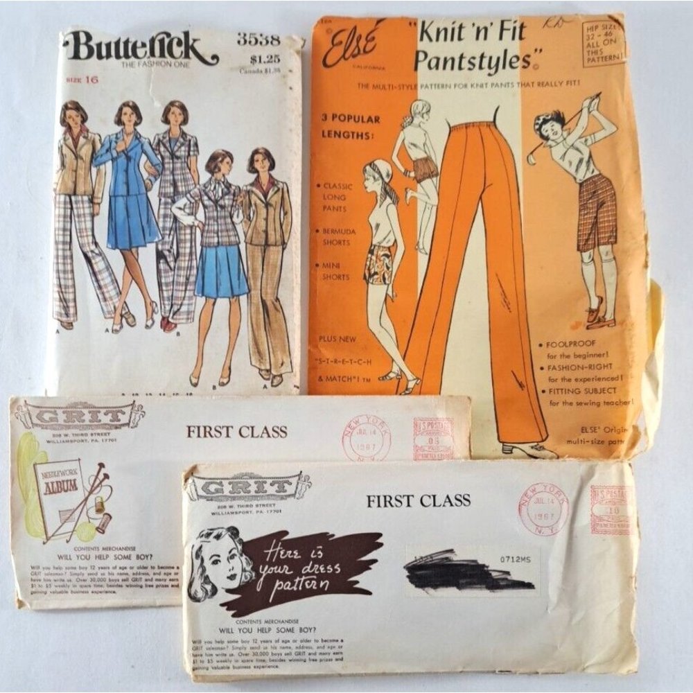 VTG Womens Sewing Patterns 4 Pc Lot 60s 70s Else Grit Pants Apron UNCUT